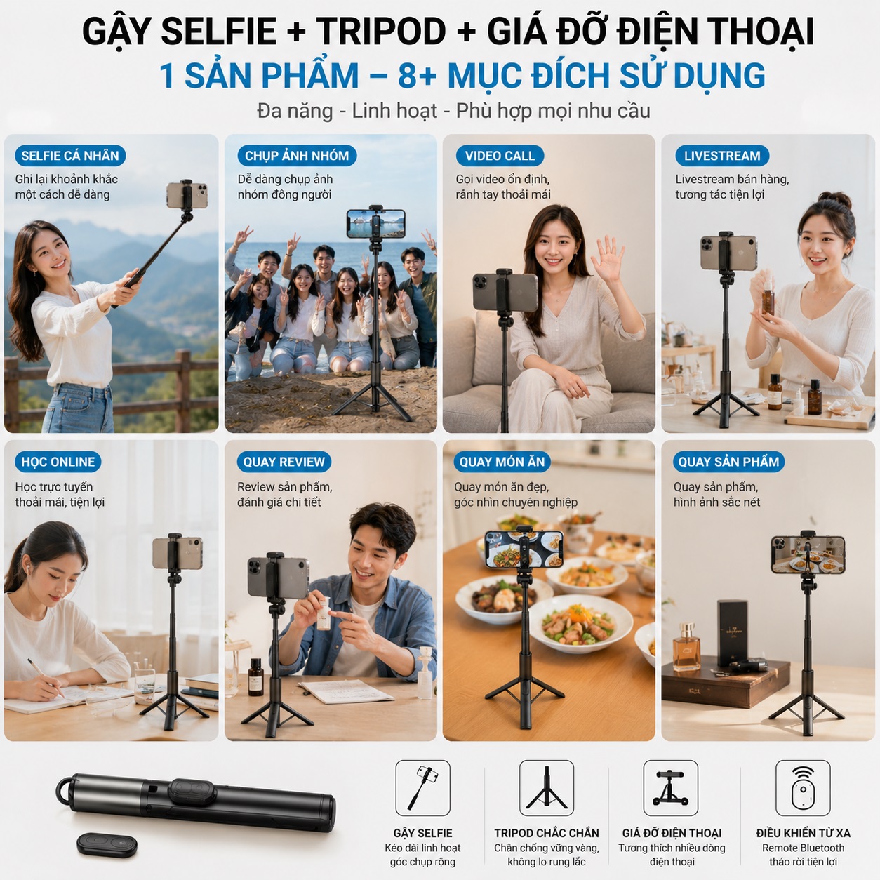 Gậy Chụp Ảnh Selfie Xoay 360 độ chống rung hiệu WIWU WI-SE019 SnapLoop 4in1 Tripod Bluetooth – Bung Tripod 1 Chạm – Kéo Dài 1.6M – Remote Từ Tính - Cho iPhone Samsung Oppo Huawei - Z Fold - Z Flip - Hàng nhập khẩu
