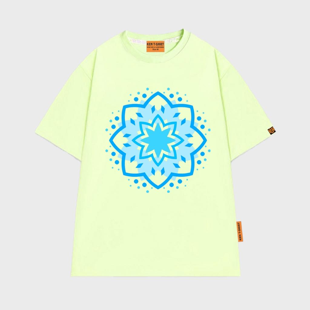 Áo thun unisex in biểu tượng hoa Mandala màu xanh cyan năng lượng mạnh mẽ Mandala shirt BND540