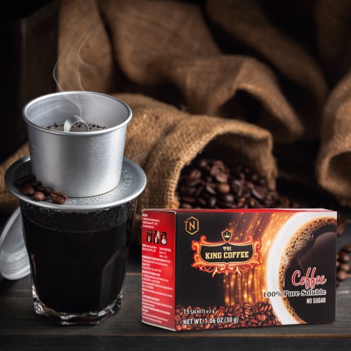 Cà Phê Hòa Tan 100% Đen Thuần Khiết KING COFFEE - Hộp 15 gói x2g