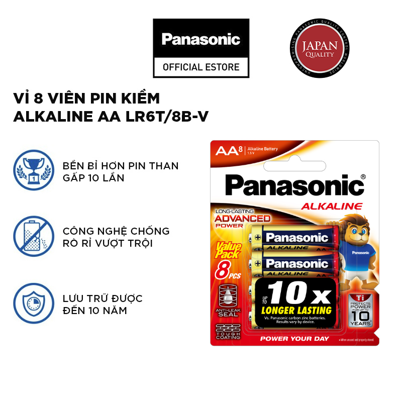 Vỉ Pin kiềm Panasonic Alkaline AA LR6T/8B-V (8 viên) – Hàng Chính Hãng