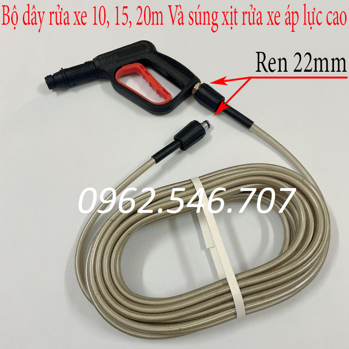 10m,15m,20m,30m dây rửa xe và súng xịt rửa xe áp lực cao  ( chọn bộ như hình ) - REN 22mm