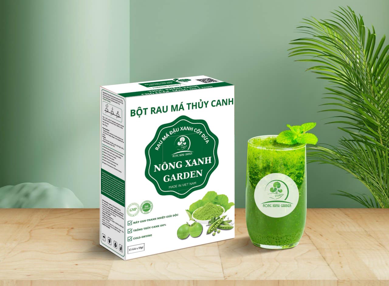 Nông Xanh Garden Bột Rau Má Thủy Canh Đậu Xanh Cốt Dừa Hộp 15 gói (10gram/1 gói) hòa tan uống liền, dễ uống, thanh nhiệt