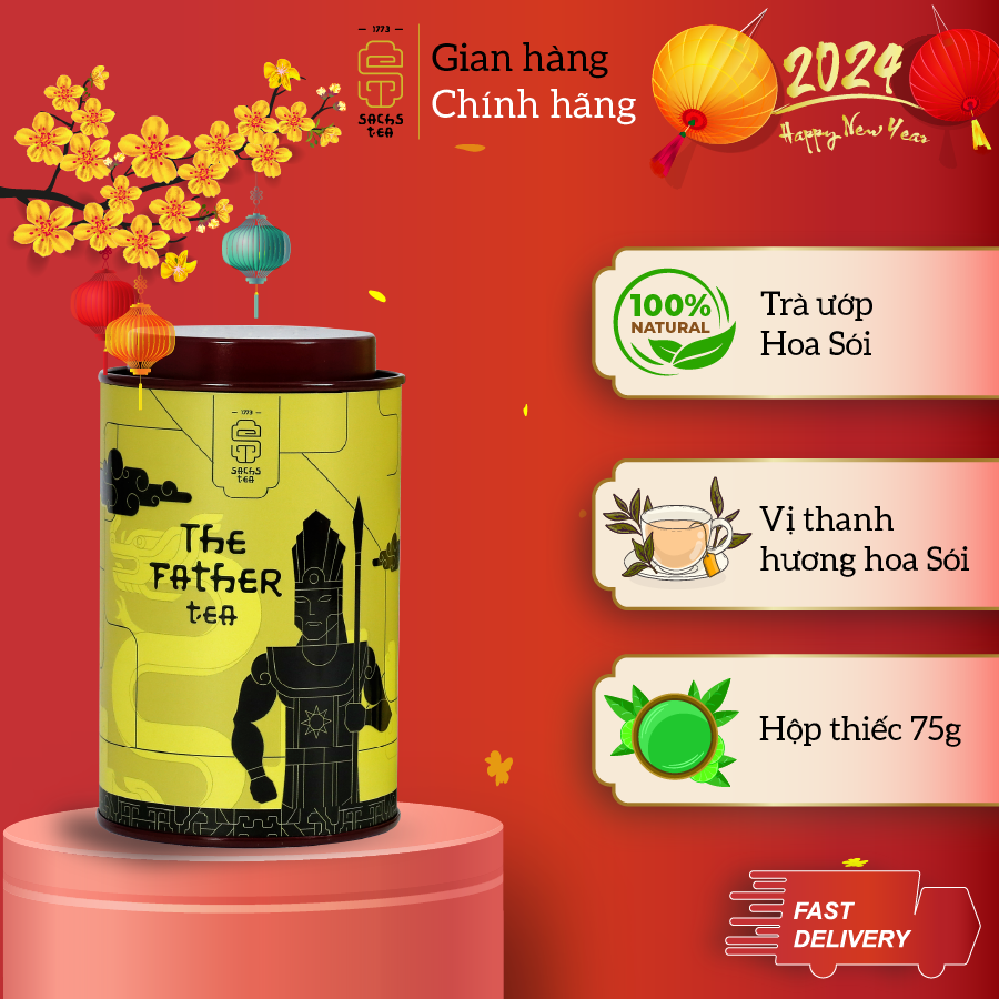 Trà xanh hoa sói PTFT0075 SACHS TEA 1773 chè hữu cơ thái nguyên ướp hoa cao cấp 75g/hộp