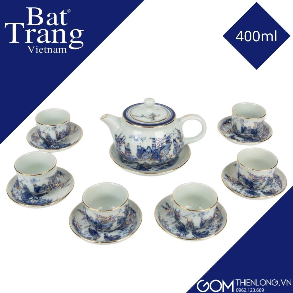 Ấm Chén Vẽ Vàng Trúc Lâm Thất Hiền - Bộ Ấm Chén Bát Tràng Cao Cấp - Gốm Thiên Long