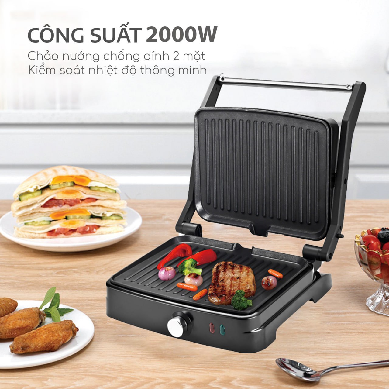 Máy kẹp nướng đa năng công suất cao 2000W SOKANY SK-204 nướng bánh mì, thịt, hotdog nhanh chín - HÀNG CHÍNH HÃNG
