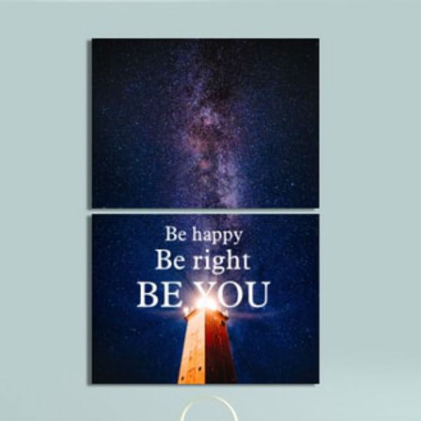 Bộ 2 Tranh Trang Trí Canvas Viền Composite"Be Happy, Be Right, Be You" W314