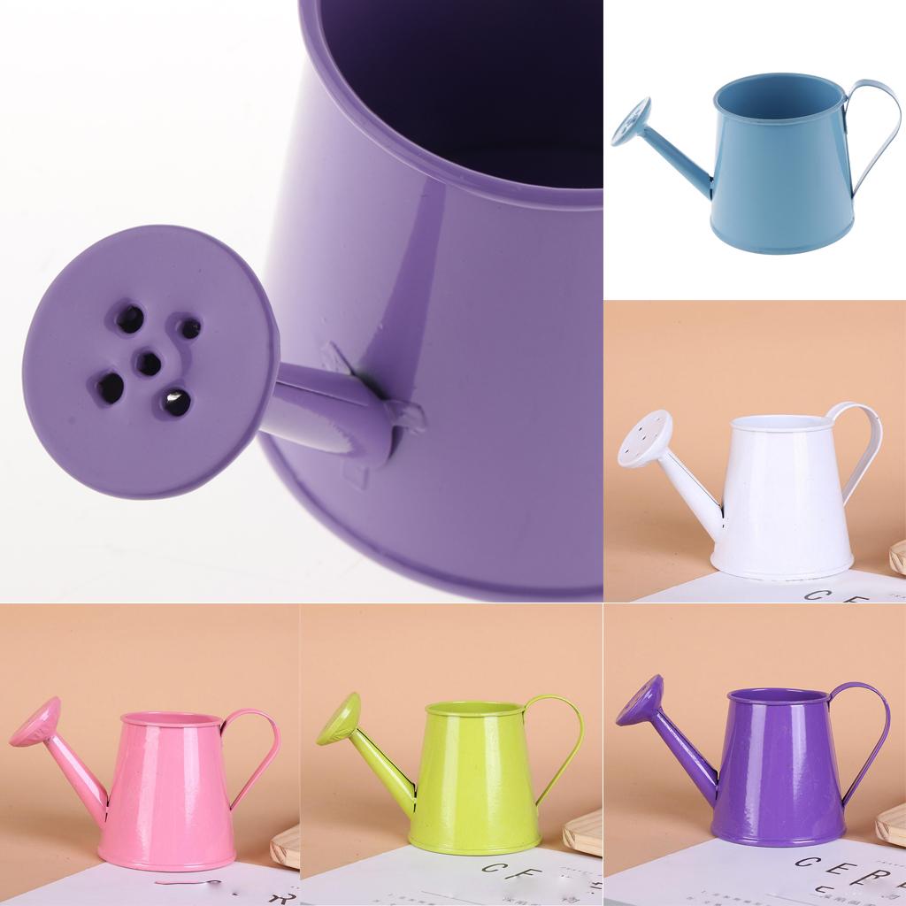 3xPastoral Style Colorful Tin Flower Pot Mini Bonsai Watering Can Pot Blue