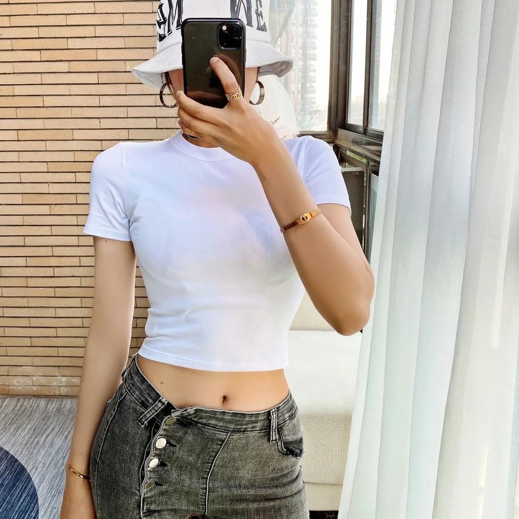 Áo thun croptop form ôm body tay ngắn màu trắng / đen CRA035