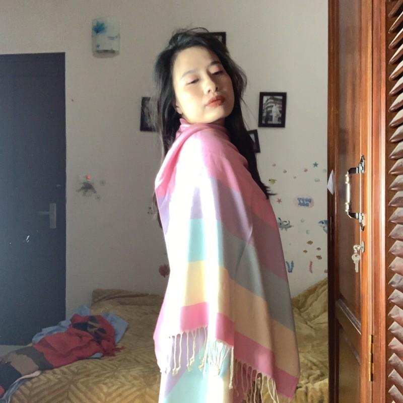 Khăn Choàng Kẻ Quàng Cổ Màu Hồng Đũi Cao Cấp Linh Tây- Quà Tặng Cho Quý Cô 180*90