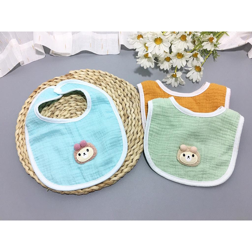 Khăn yếm vải xô sợi tre hình chú Gấu cho bé sơ sinh, mềm, mịn, an toàn cho bé trai bé gái