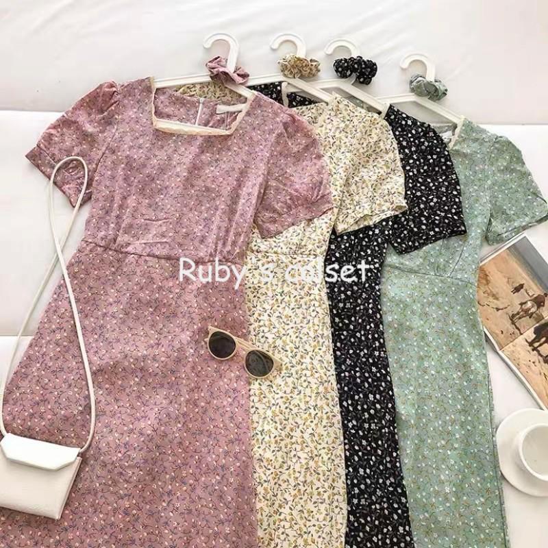 Đầm vintage hoa nhí - Váy hoa nhí vintage tiểu thư cổ ren kèm chun