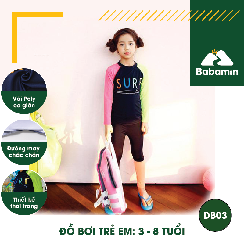 Đồ Bơi Bé Gái Dài Tay 3 - 8 tuổi - Phong Cách Hàn Quốc, Thiết Kế Cực COOL - DB03