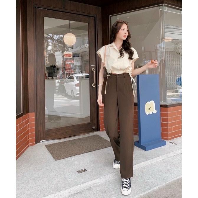 SET ÁO SƠ MI CROPTOP KÈM QUẦN ỐNG RỘNG