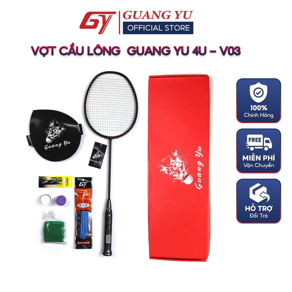 Vợt Cầu Lông GUANG YU 4U Khung Full Carbon Siêu Cứng, Vợt Chuyên Công, Căng Sẵn 11kg- V03