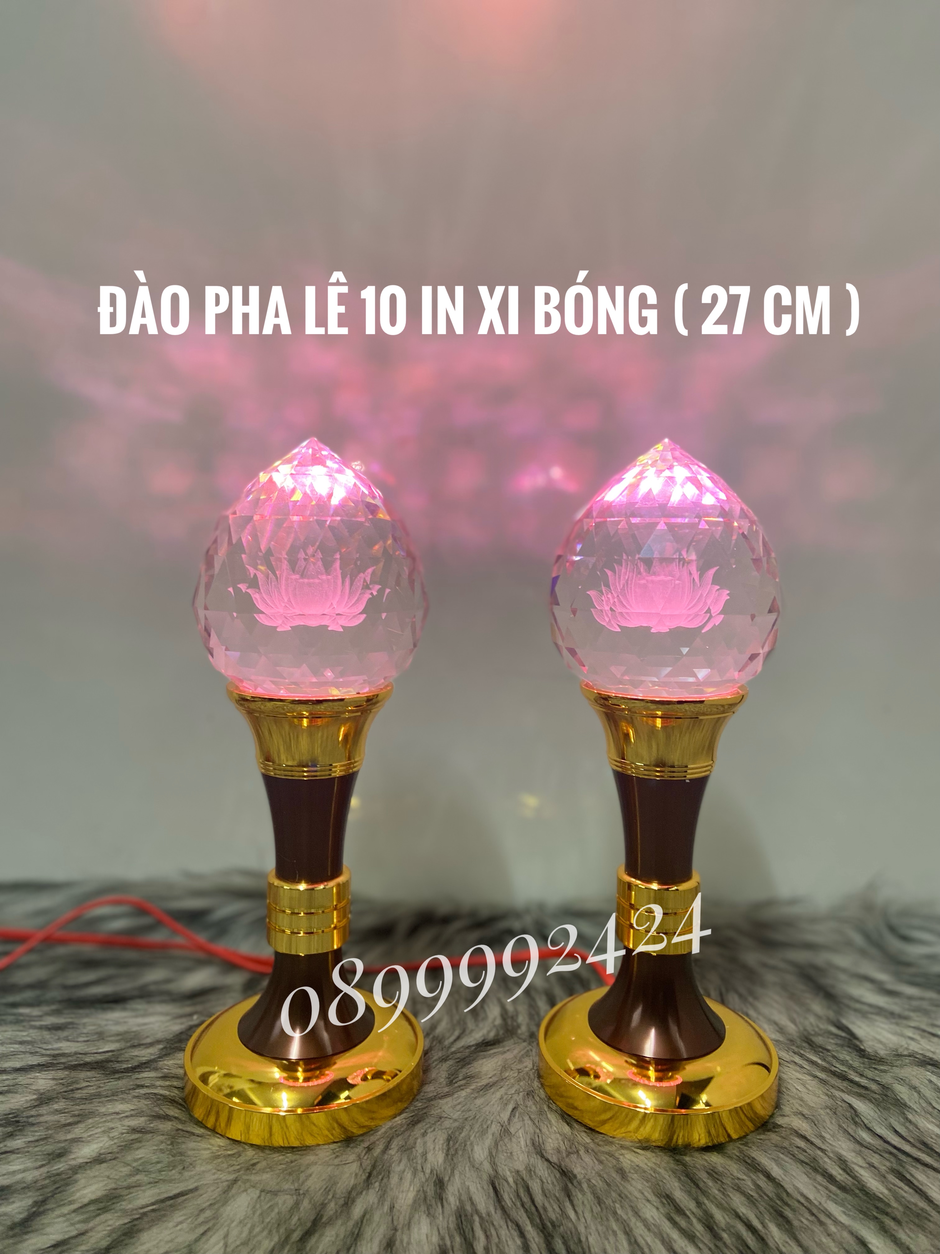 ĐÈN THỜ PHA LÊ CAO CẤP ĐÀO 10 IN XI BÓNG (27cm) 1 CẶP