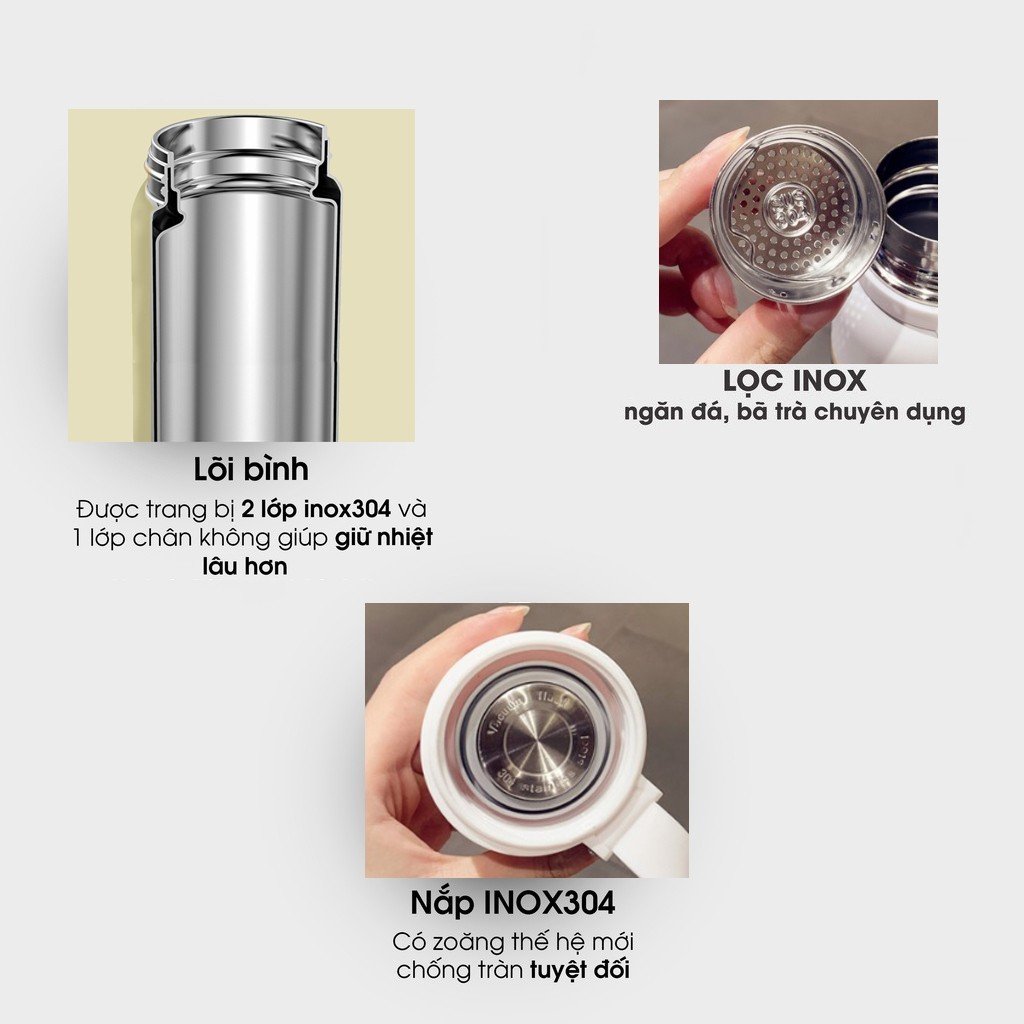 Bình Giữ Nhiệt OENON chất liệu INOX SUS304 1000ML Giữ Nhiệt 20h, Có Khay Lọc Trà Và Dây Treo Tiện Lợi