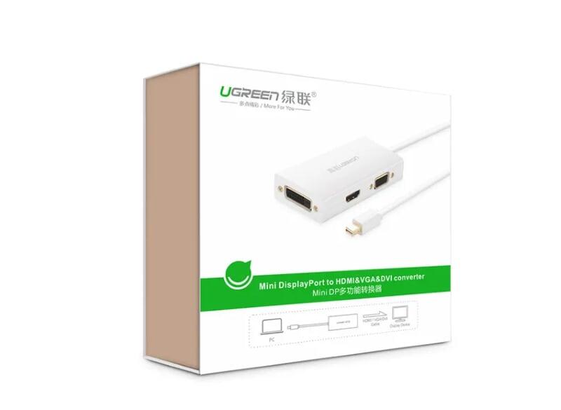 Ugreen UG20417MD114TK Màu Trắng Bộ chuyển đổi Mini displayport sang HDMI + VGA + DVI nhựa ABS - HÀNG CHÍNH HÃNG