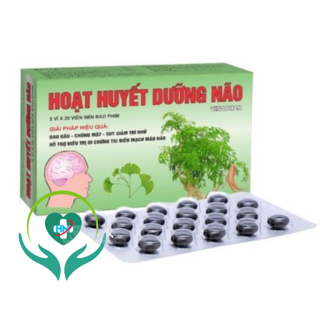 HOẠT HUYẾT DƯỠNG NÃO Vinaphar - Hộp 100 viên- Hoạt huyết dưỡng não dùng cho người làm việc tri óc căng thẳng.