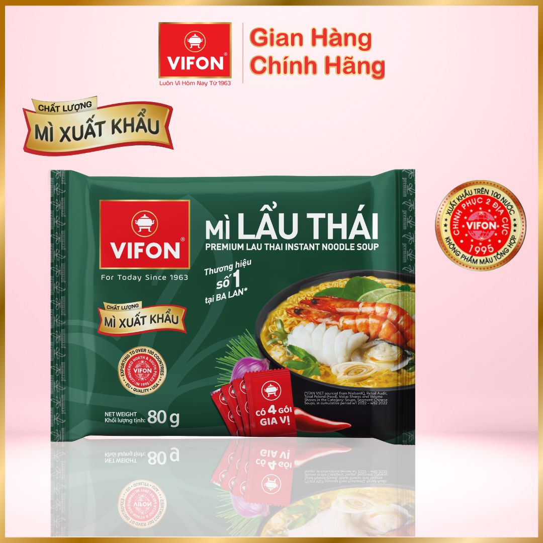 Thùng 20 gói mì xuất khẩu Lẩu thái/ mì kim chi VIFON 80gr/gói