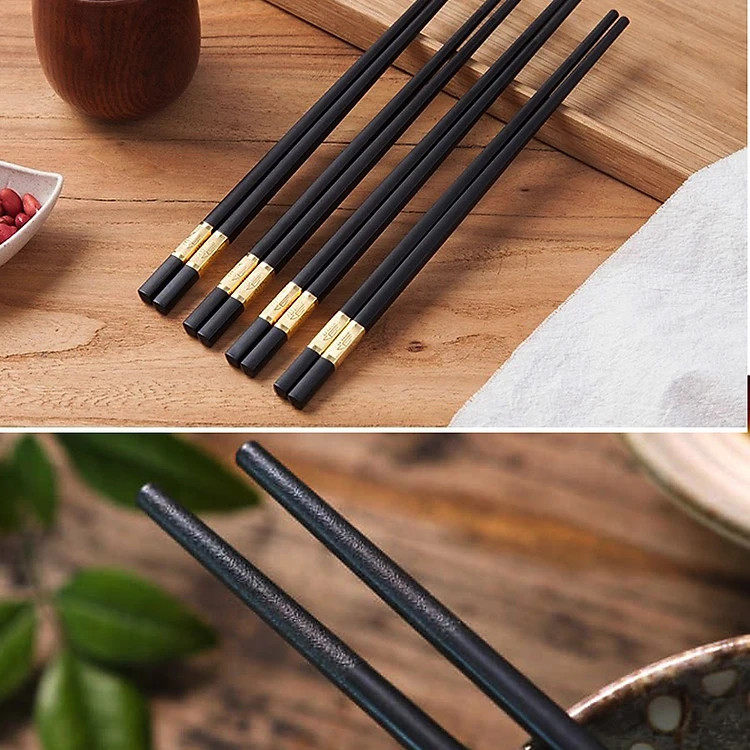 Bộ 10 Đôi Đũa Hợp Kim Sang Trọng- Màu Vàng Đen - Hàng chính hãng