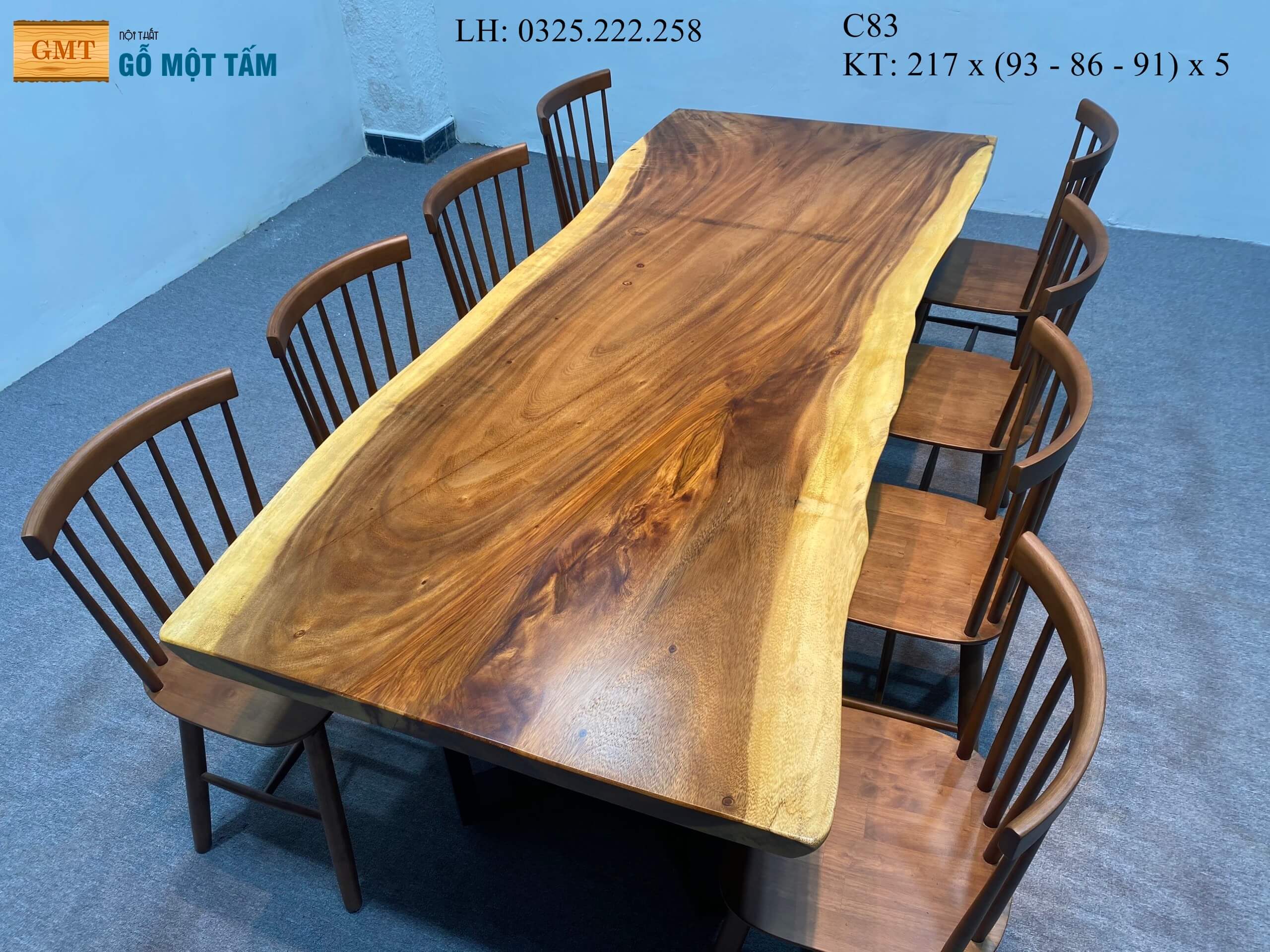 Bàn Cafe Gỗ Me Tây, Bàn Sân Vườn Gỗ Me Tây, Bàn Gỗ Me Tây Nguyên Tấm Dài 2,17m Rộng 93cm Dày 5cm