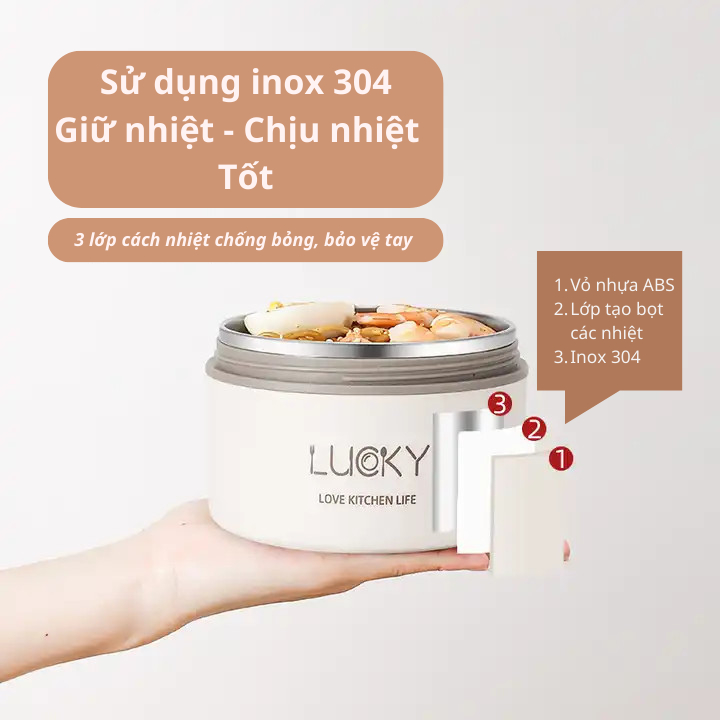 Hộp cơm giữ nhiệt Hộp cơm văn phòng inox Tặng Túi đựng cơm giữ nhiệt mang đi làm