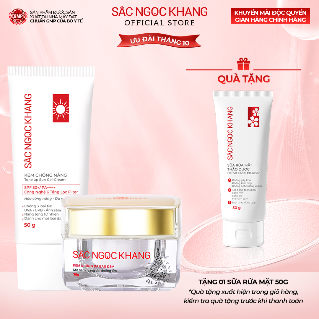 Bộ đôi dưỡng da và chống nắng: Kem dưỡng da ban đêm 30g và Kem chống nắng 50g (Sắc Ngọc Khang Official)