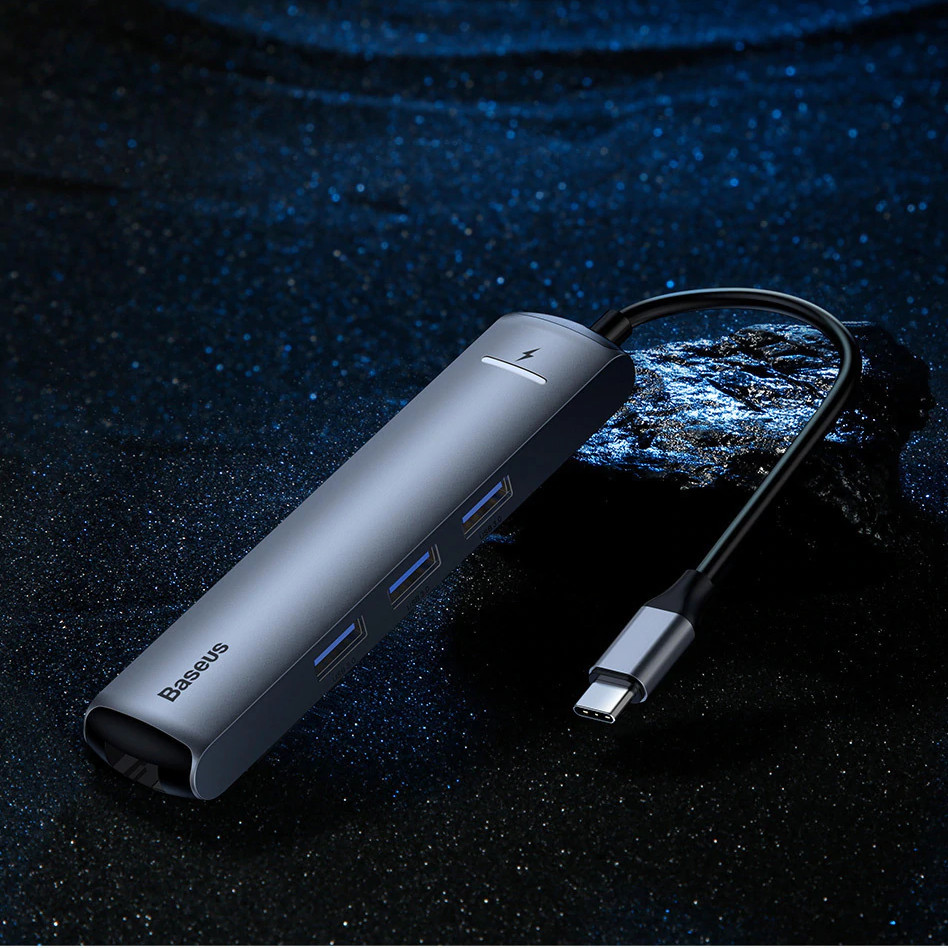 Hub sạc nhanh 87W chia cổng đa năng 6 in 1 Type-C dành cho Macbook Pro / Smartphone hiệu Baseus Mechanical Eye thành cổng Type-C PD 3.0, 3 cổng USB 3.0, jack mạng LAN, cổng HDMI chuẩn 4k - Hàng nhập khẩu