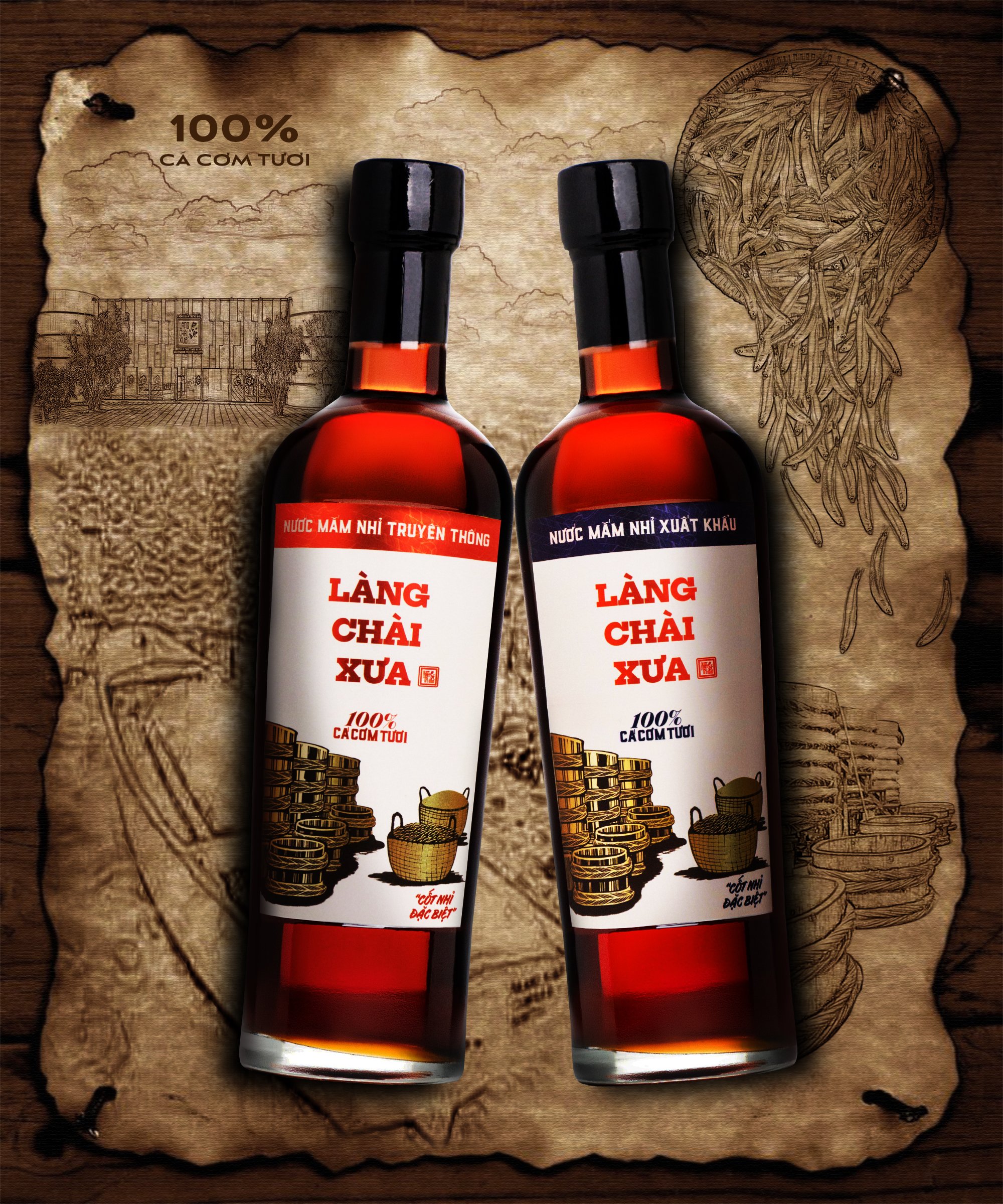 Đặc Sản Phan Thiết - Combo 3 Chai Nước Mắm Nhỉ Làng Chài Xưa Xuất Khẩu Nhãn Xanh 500Ml + 3 Chai Làng Chài Xưa Nhãn Đỏ 500Ml Cốt Nhỉ Đặc Biệt Từ 100% Cá Cơm Tươi