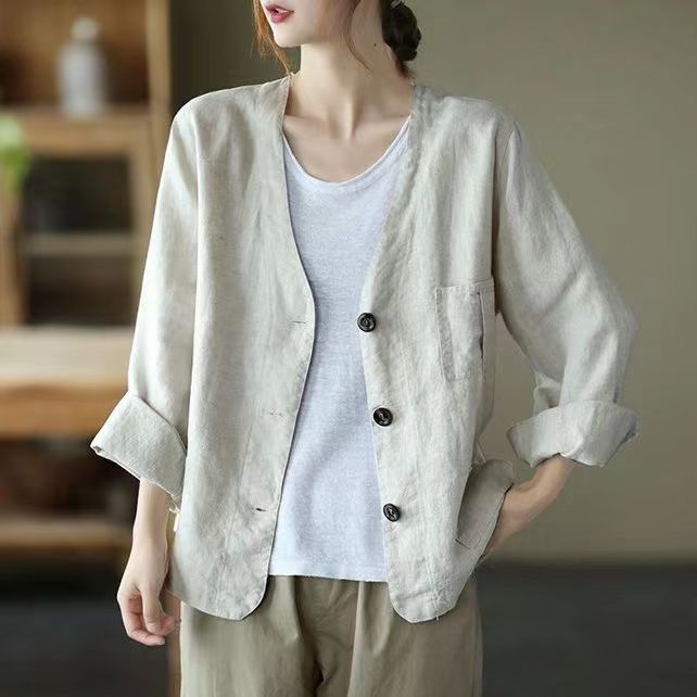 Áo vest-blazer dáng suông tay dài chất liệu đũi mềm mát phong cách công sở trẻ trung Đũi Việt Dv07