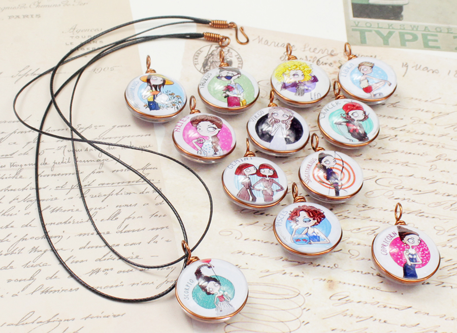 Dây chuyền 12 cung hoàng đạo Zodiac màu sắc tươi sáng hình chibi 06647-DC0010