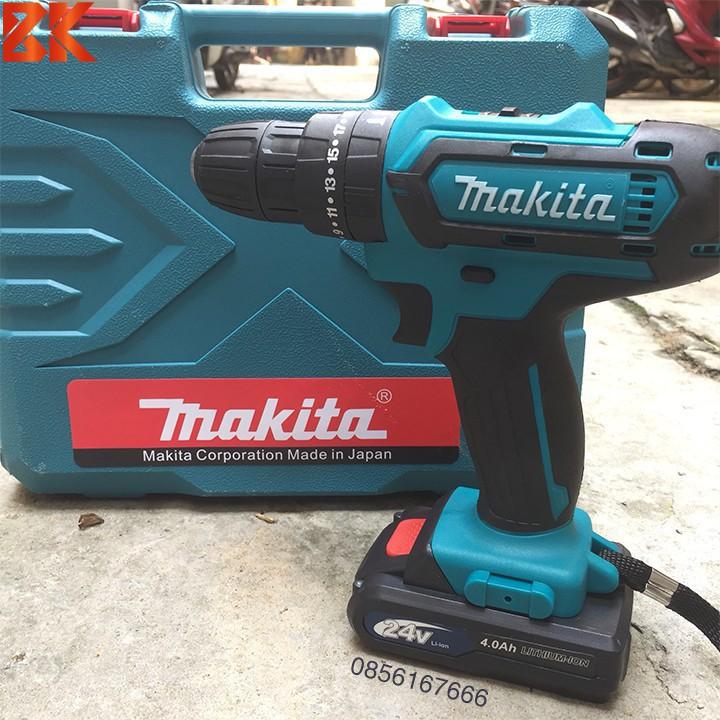 MÁY KHOAN PIN MAKITA 24V PIN CHUẨN 5 CELL - CÓ BÚA KHOAN TƯỜNG-TẶNG KÈM BỘ PHỤ KIỆN 24 MÓN