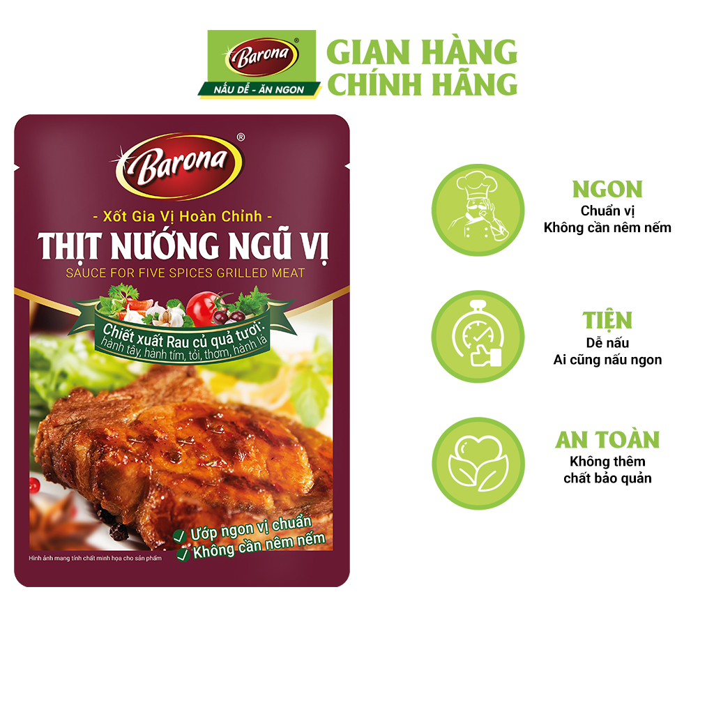 Combo 1 gói Lẩu Thái Barona 180g, 1 gói Gia Vị Nướng Muối Ớt Barona 80g, 1 gói Gia Vị Nướng Ngũ Vị Barona 80g