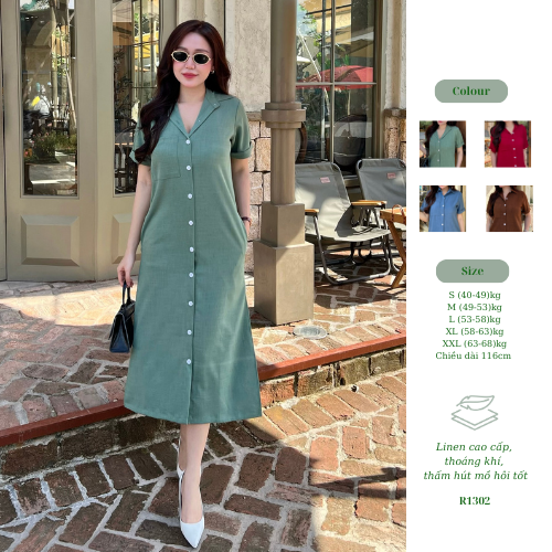 Đầm Linen Ruzimay Style Dáng Sơ Mi Dài R1300