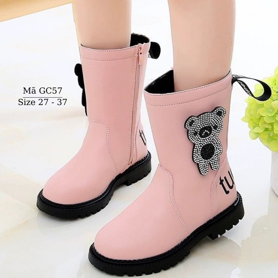 Boot cho bé - Giày Cổ cao cho bé gái 3 đến 12 tuổi da mềm lót lông ấm áp phong cách Hàn Quốc GC57