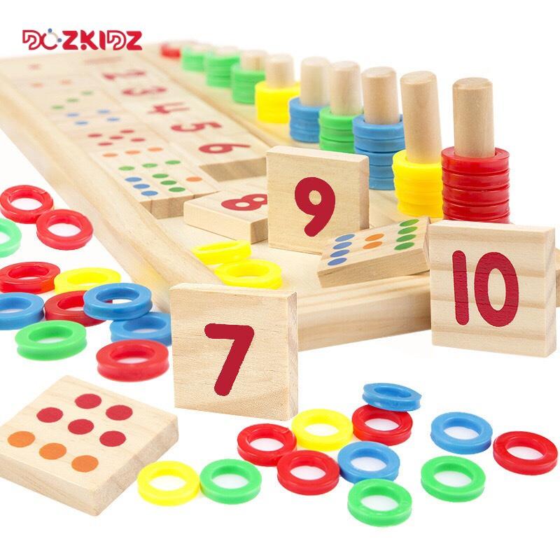 Đồ chơi toán học - Bộ học nhận biết số, đếm số và so sánh bằng gỗ - DOZKIDZ