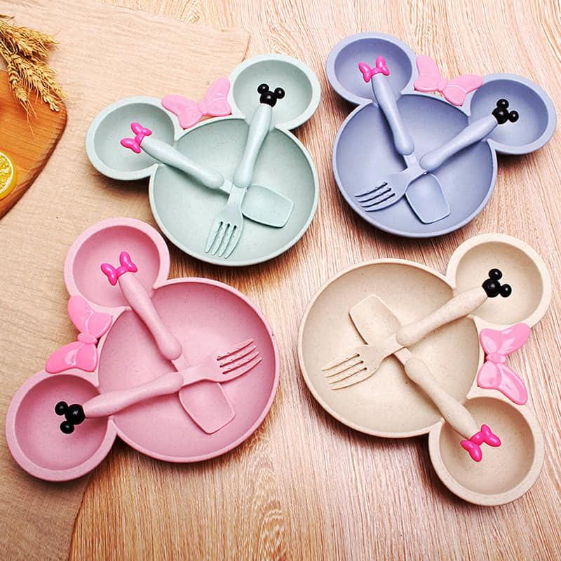 Bát ăn lúa mạch MICKEY MOUSE kèm phụ kiện thìa dĩa cực xinh cho bé