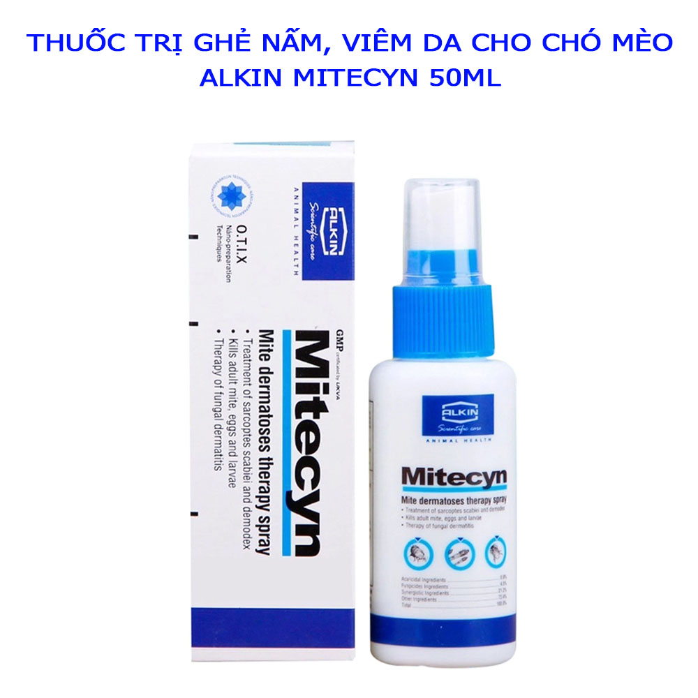 Chai Xịt Tri Ghẻ Nấm Viêm Da Cho Chó Mèo Alkin Mitecyn 50ml