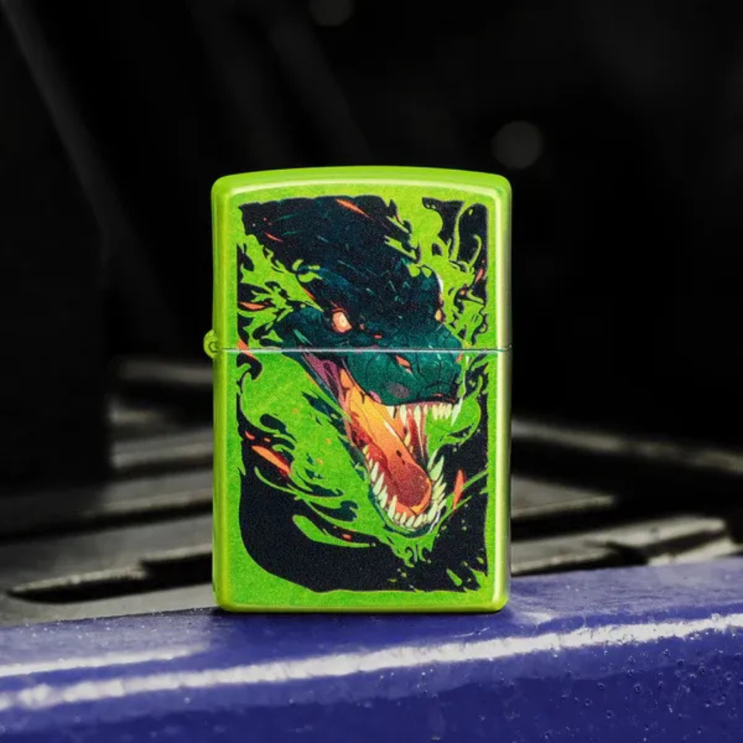 Zippo - Screaming Dragon Design Chính Hãng 47133 - Bật Lửa Mỹ Màu Xanh Neon Khắc Hình Rồng Sống Động