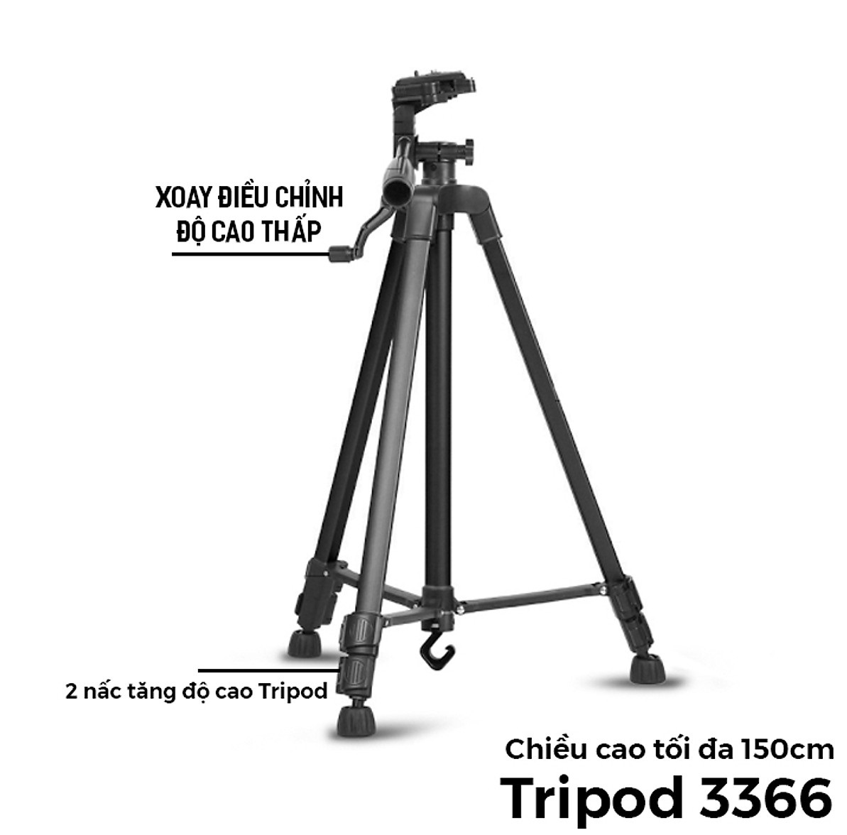 Chân giá đỡ máy chụp ảnh/ quay phim Tripod 3366 + Giá đỡ điện thoại - Hàng chính hãng