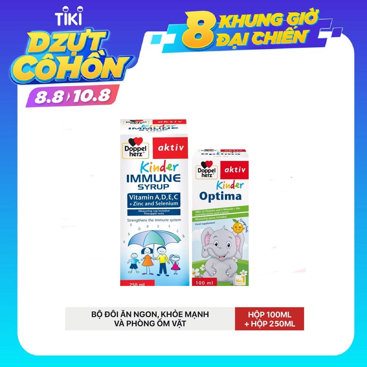 Bộ đôi giúp trẻ ăn ngon, khỏe mạnh và phòng ốm vặt Doppelherz Aktiv Kinder Optima và Kinder Immune Syrup