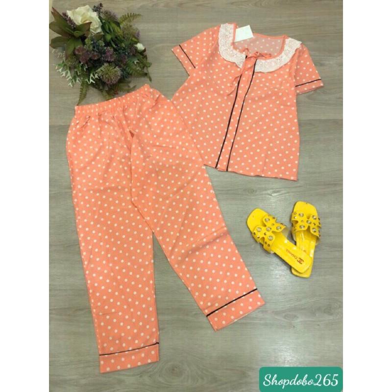 Đồ bộ nữ,đồ ngủ mặc nhà pijama vải lụa cổ ren viền thời trang