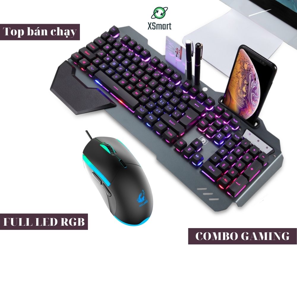 Combo bàn phím và chuột chơi game XSmart cho máy tính laptop pc LED đổi màu nhiều chế độ K618+V7 - Hàng Chính Hãng