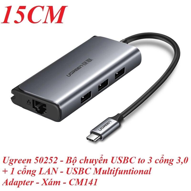 Ugreen UG50252CM141TK Bộ chuyển đổi TYPE C sang 3 USB 3.0 + LAN + hỗ trợ nguồn TYPE C - HÀNG CHÍNH HÃNG