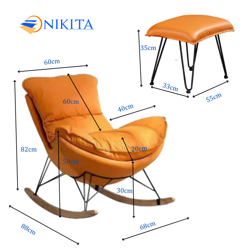 Ghế bập bênh thư giãn nệm bông bọc nano êm ái – có đôn gác chân tách rời–phong cách châu Âu, sang trọngchính hãng Nikita
