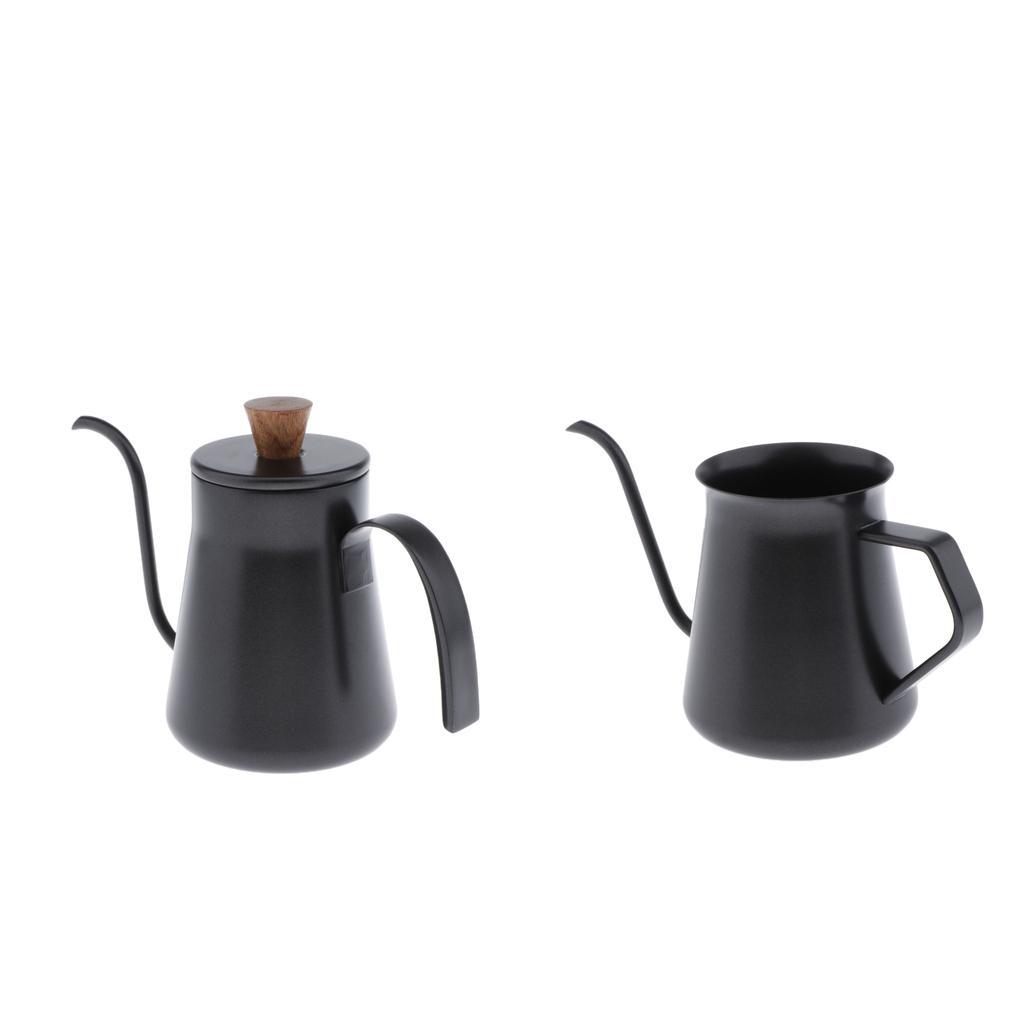 Hand Pour Over Coffee Kettle Tea Pot Japanese Style 400ml Black - with Lid