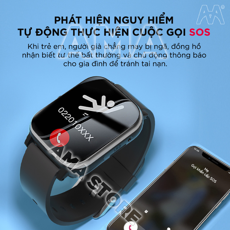Đồng hồ Thông minh Mini có Rung Gắn sim Định vị GPS, Wifi Đo huyết áp Nhịp tim nhắc nhở Vận động gọi Video call AMA Watch FA91S - Hàng nhập khẩu