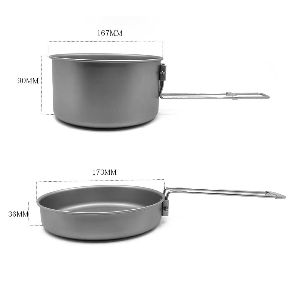 Titanium Camping Cookware Kit Portable Cooking Pan Pot with Collapsable Folding Handle for Camping Backpacking Hiking Barbecue