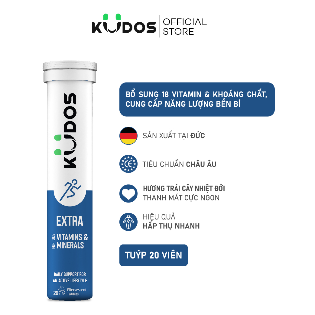 Viên sủi 18 loại vitamin & khoáng chất KUDOS EXTRA bổ sung năng lượng hương Trái cây nhiệt đới )