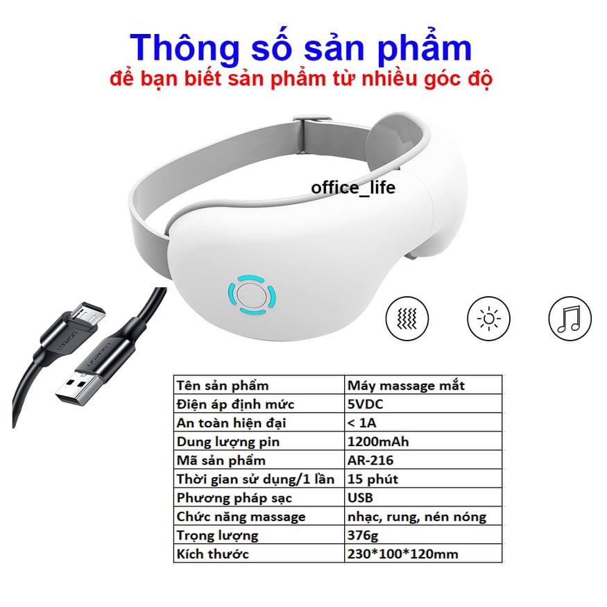 Máy massage mắt thông minh thế hệ mới, thư giãn, giảm đau nhức, quầng thâm tích hợp Bluetooth nghe nhạc thư giãn